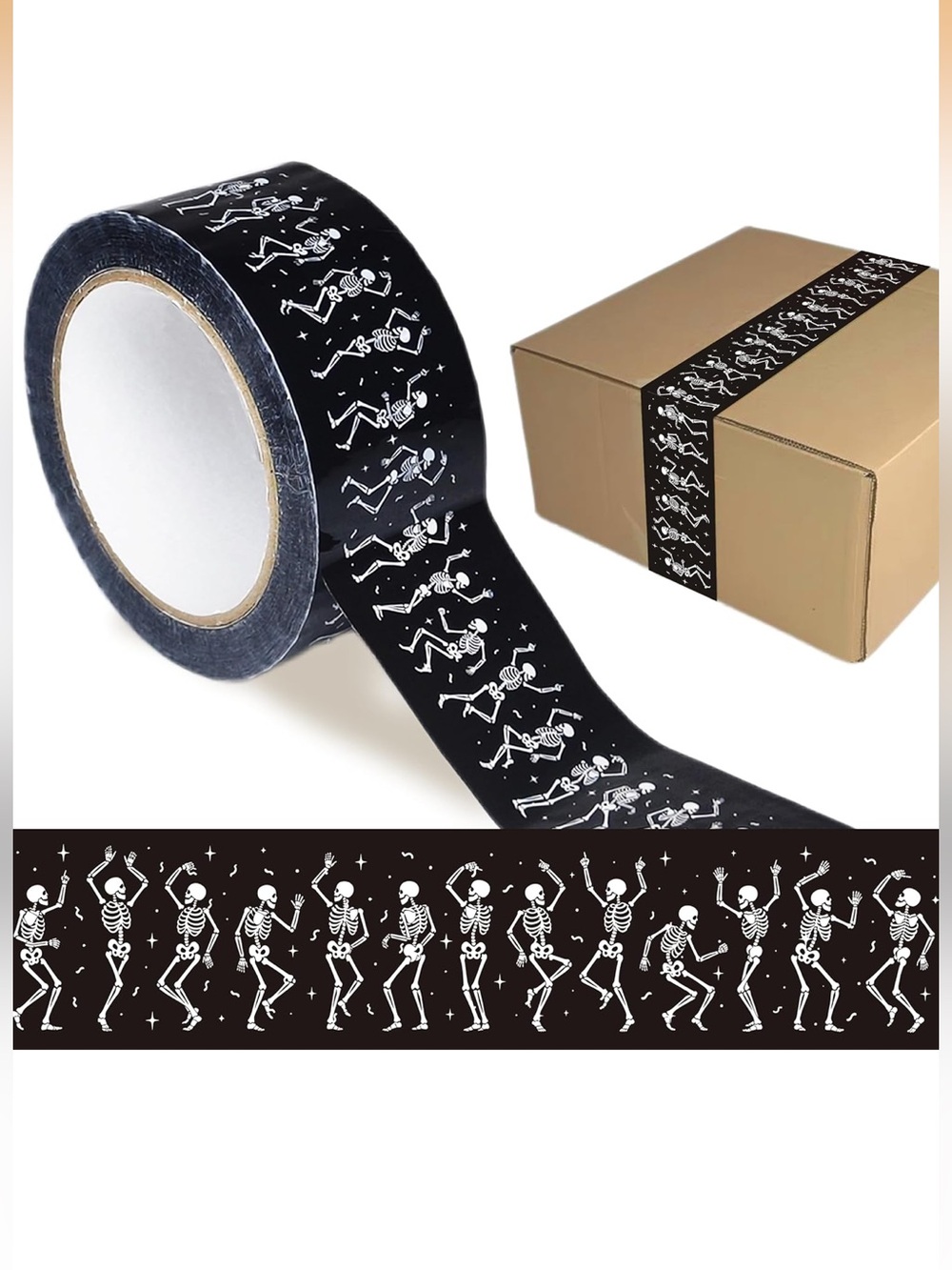 100 yard Halloween Dancing Skeleton Black Decorative Tape -